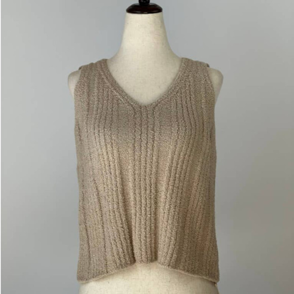 Solid Ribbed V-Neck Top in Taupe - Picture 1 of 2
